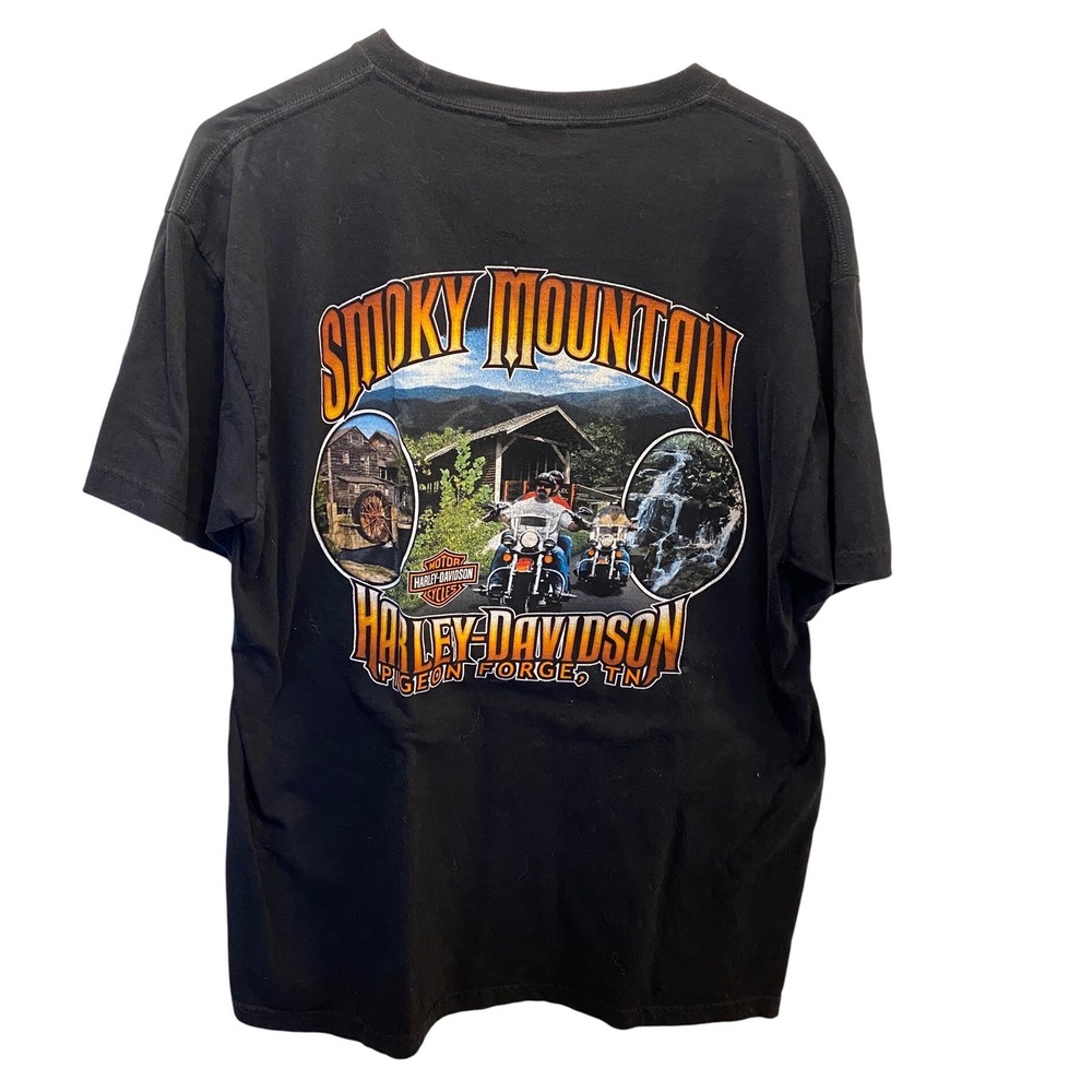 Harley Davidson Smoky Mountain Pigeon Forge TN Graphic T Shirt Mens L Black 2009
